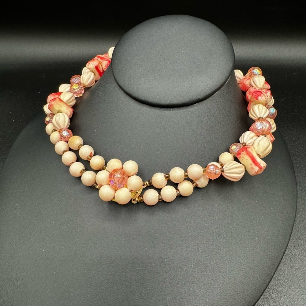 Vintage 1960s Signed Hong Kong Beaded Collar Necklace 29in
